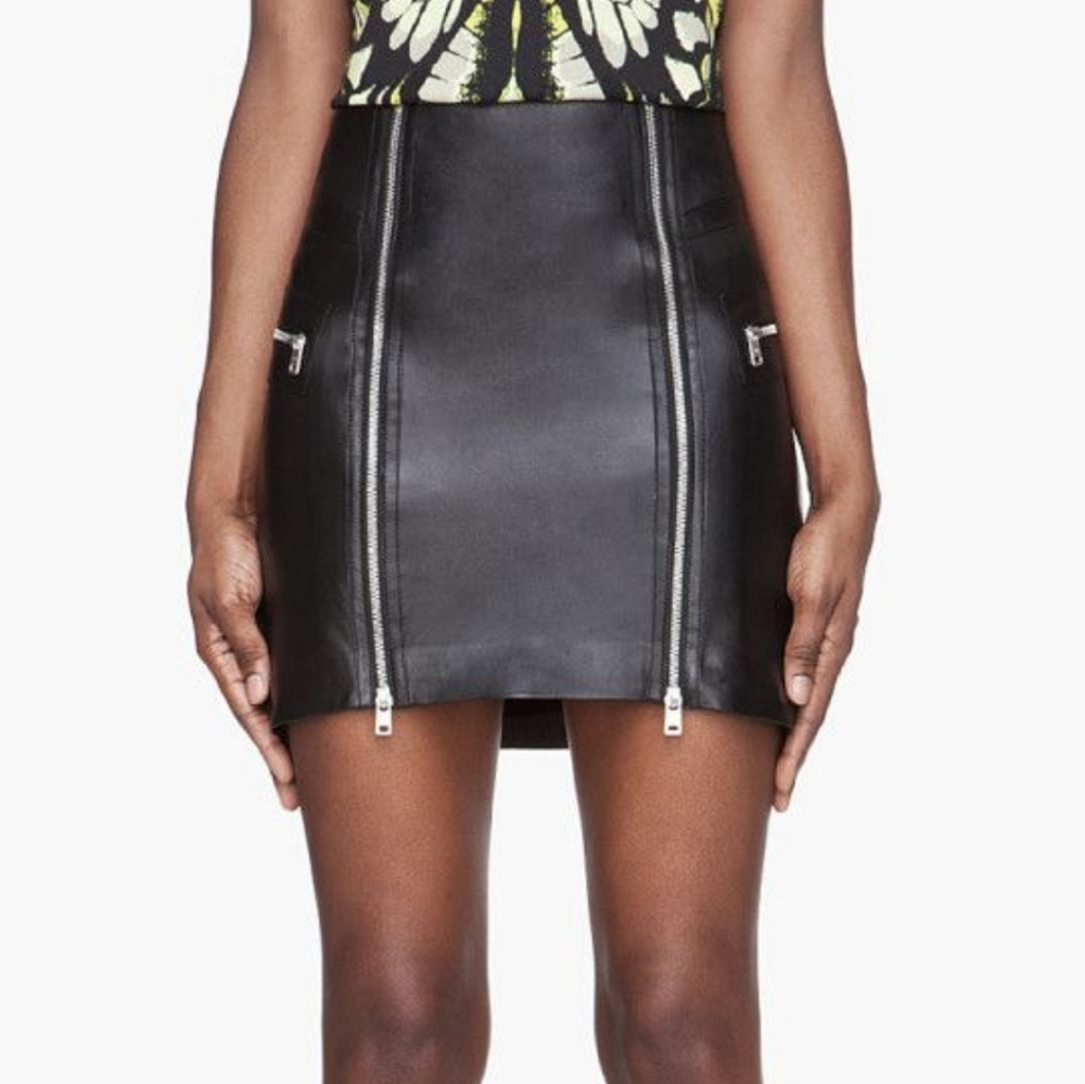 Alexander McQueen High Waist Moto Double Zip Nappa Leather Skirt